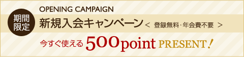 新規会員登録キャンペーン！ご登録で今すぐ使える500ポイントプレゼント！